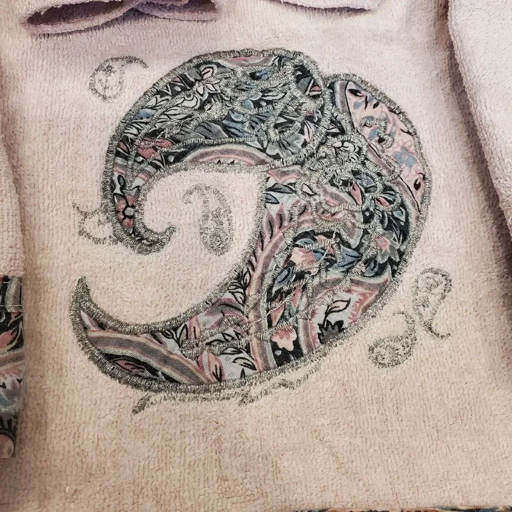 Vintage 80s Light Pink Paisley Pleated Trim Bath Towel Set‎ Shabby Chic 5 Pc Set